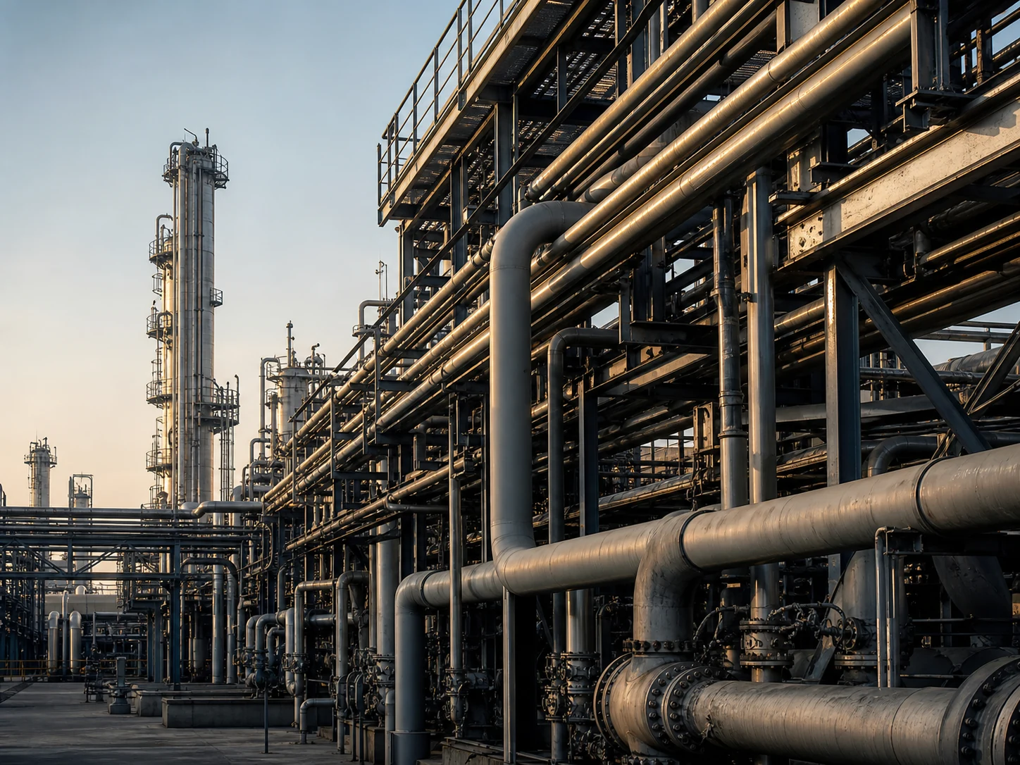 Industrial pipeline infrastructure at an oil facility